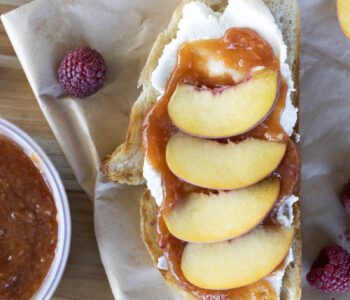 peach and raspberry freezer jam on sourdough