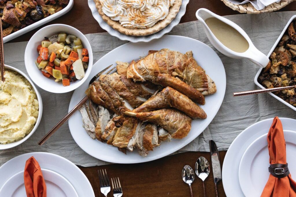 plated turkey at thanksgiving dinner