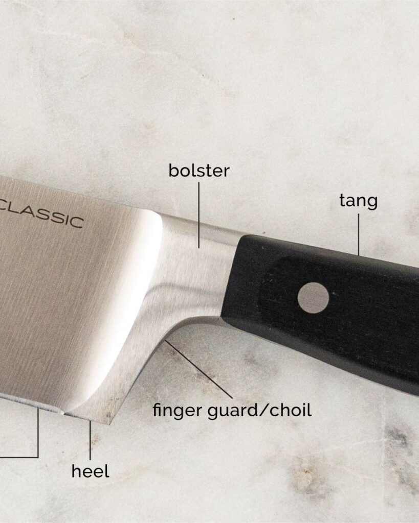 chef's knife bolster and tang