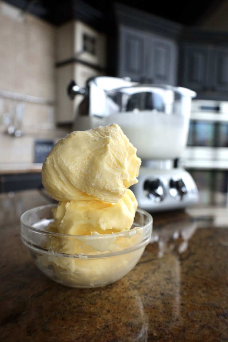 homemade butter in the mixer